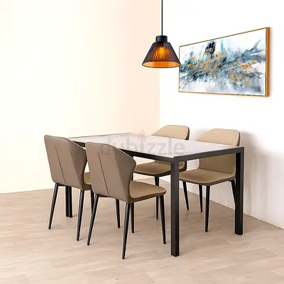 4-Seater Dining Table Set with Marble Top – Luxury Rectangular Dining Set For Dining Room