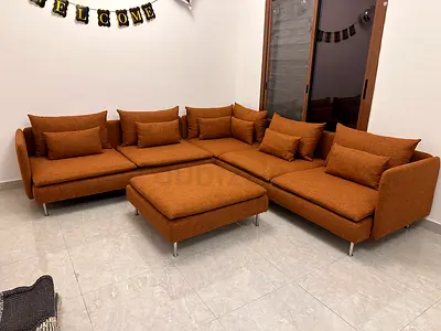 Ikea söderhamn corner sofa with footstool in brown color