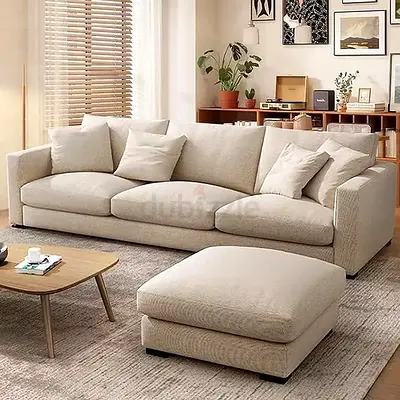 Modern Living Room Sofa Set, White Minimalist Design, Down Cushions