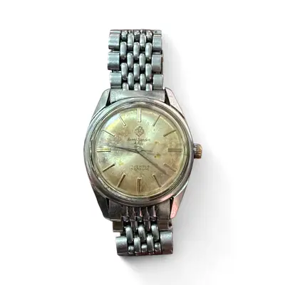 HENRI SANDOZ  FILS 17J WINDING PATINA SILVER DIAL SWISS MENS WATCH IN WORKING CONDITION