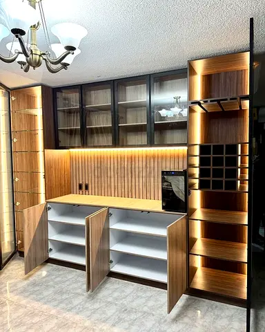 Stylish Modern Cabinet with Wine Rack and Elegant Lighting