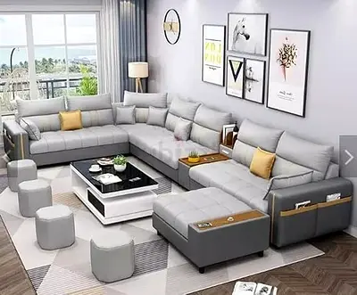U-Shaped Faux Leather Sectional Sofa, L-Shaped Corner Lounge with Recliner, Living Room Furniture