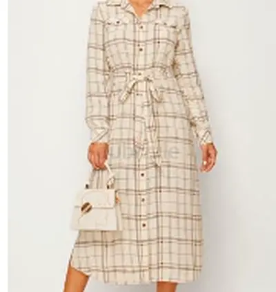 Stylish Checkered Midi Dress with Chic Handbag