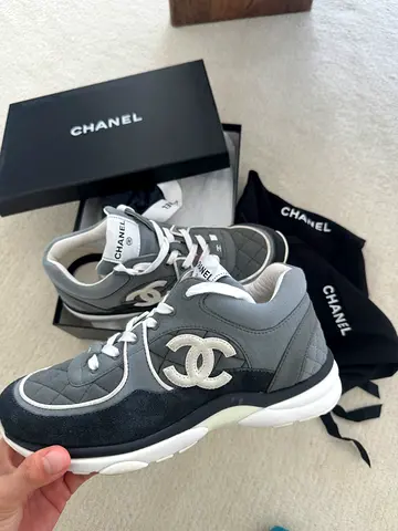 Chanel Gray/ Black suede trim Sneakers with Original Box