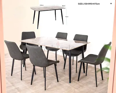Elegant 6-Seater Dining Table Set with Comfortable Grey Chairs