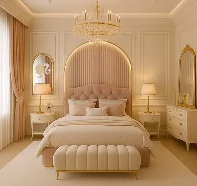 Beige Upholstered queen size bed