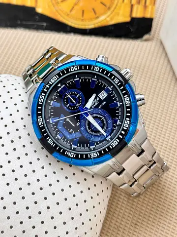 Stylish Mens Sport Edifice Watch with Blue Accents