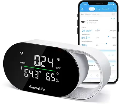 GoveeLife Smart Air Quality Monitor with PM2.5, WiFi, Temperature  Humidity Sensors, LED Display, 2