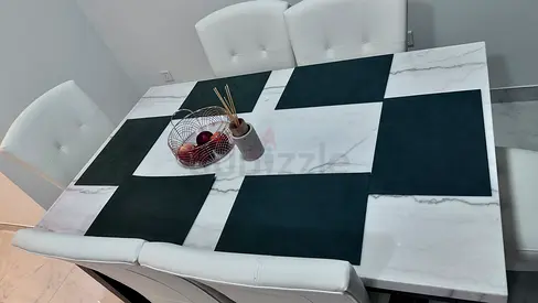 ONLY 2 MONTHS OLD!! Elegant Marble Topped Dining Table with 6 chairs, very minimally used