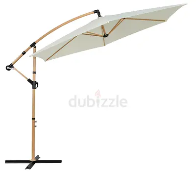 Cantilever parasol with wood look - cream 2.5 x Ø 3 m        base not included