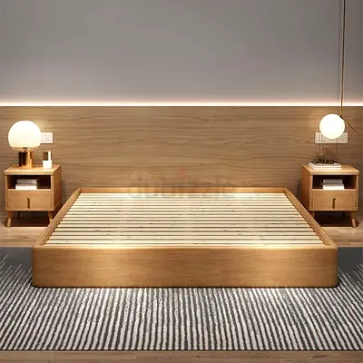 Stylish Wooden Bed Frame with Nightstands - Modern Minimalist Design