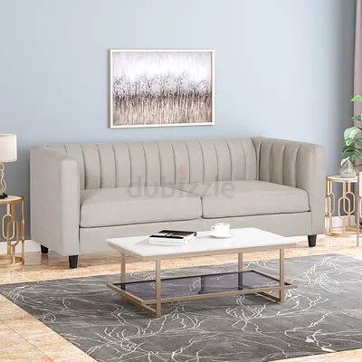 Contemporary Channel Stitched 3 Seater Sofa 150x75x80 Cm Light Grey