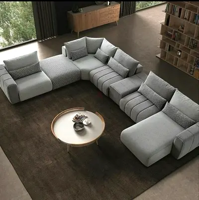 Stylish L-Shaped Grey Modular Sofa for Sale