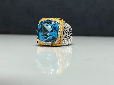 Luxury Blue Topaz Ring - خاتم بحجر توباز ازرق فخم
