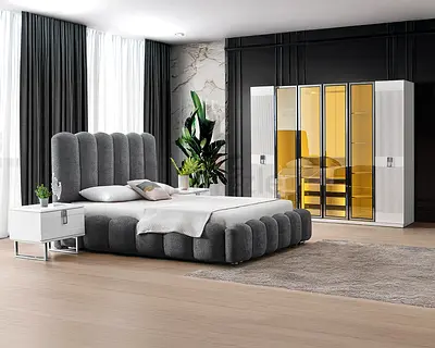 Luxury modern sleek king size fabric bed