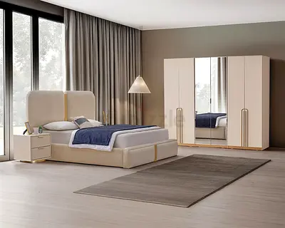 Customizable king size modern fabric bed set available