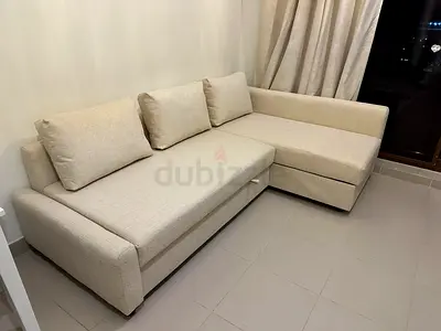 Ikea corner sofa bed with storage in beige