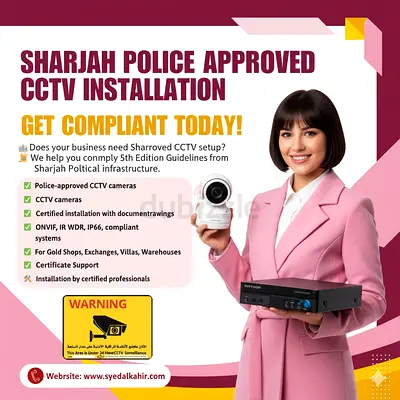 CCTV Camera Installation with Sharjah Police Approval 4MP Outdoor  2MP Indoor IP Cameras Setup