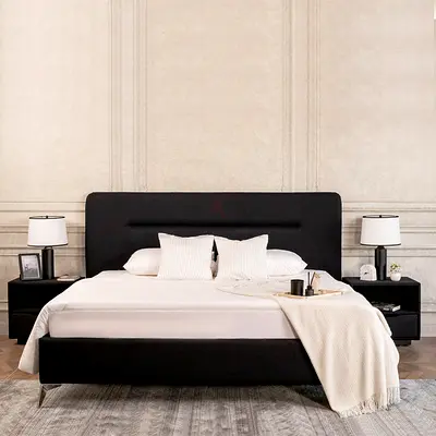 Luxury black fabric bed king size customization available