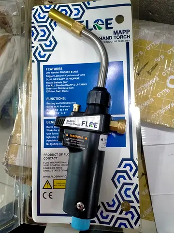 FLOE MAPP Hand Torch (USA)  Trigger Start – one-hand use  Works with MAPP or Propane gas  Swiv