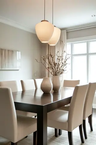 Elegant Dining Set with Contemporary Lighting