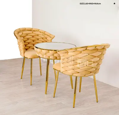 Stylish Woven Dining Set with Chic Gold Legs