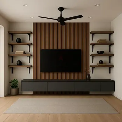 Elegant Modern Living Room Entertainment Unit with Shelves