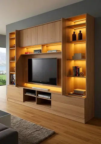 Stylish Wooden Entertainment Center with LED Lighting