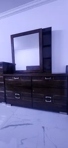 Wooden Dresser with Slide Mirror, Bed Tables and Drawers