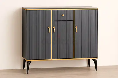Modern Shoe Cabinet with Drawer - Grey  Gold Shoe Rack with Multiples Shelves
