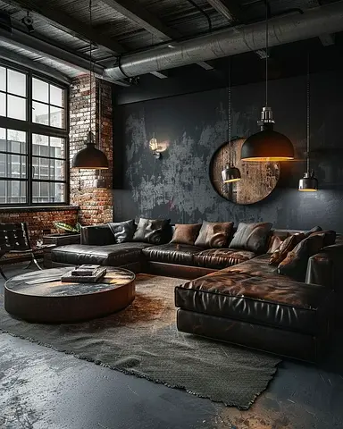 Stylish Dark Leather Sectional Sofa