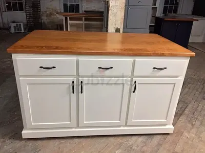 Stylish White Kitchen Island with Wooden Top