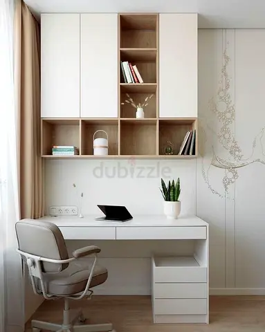 Stylish Modern Home Office Setup with Desk and Shelving
