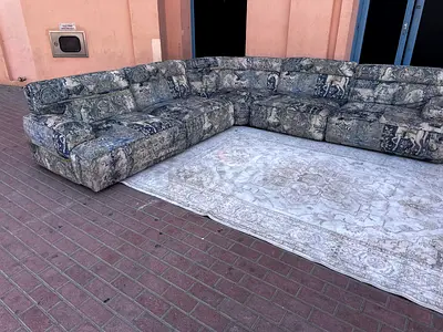 Marina Home Elegant Upholstered five-Shaped Sofa with Vintage Rug