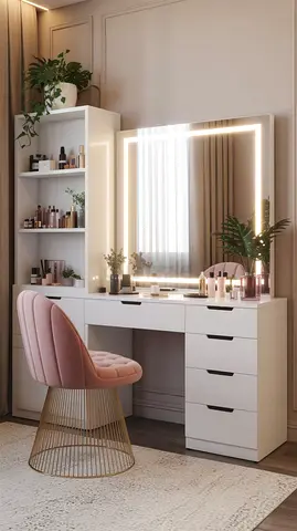 Elegant White Vanity with Contemporary Lighting