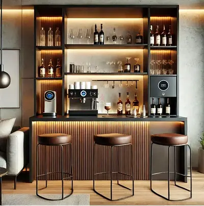 Stylish Home Bar Set with Modern Stools