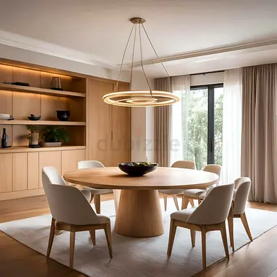 Elegant Modern Dining Set with Unique Light Fixture