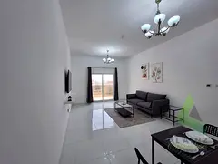 Stunning View with 2 Balconies, Fully Furnished One Bedroom Apartment for Rent in Warsan 4