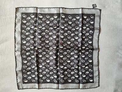 Vintage Arnys Paris Silk Scarf Pocket Square Japan VTG Rare Black Gray Italy
