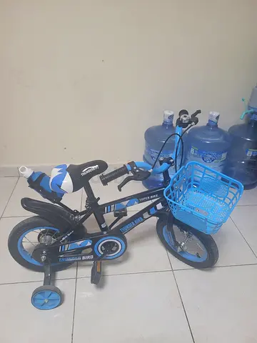 Cool Blue Kids Bicycle with Basket and water bottle
