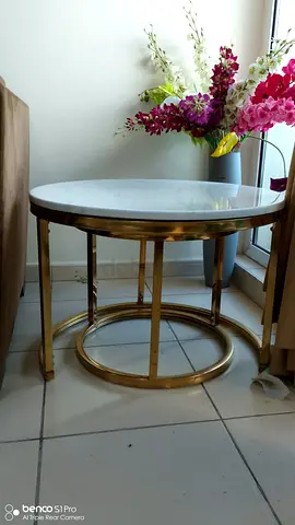 Elegant Nesting Tables with Marble Top  Golden Frame