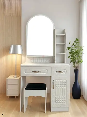 Elegant White Vanity Desk with Mirror and Storage
