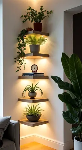 Stunning Wall-Mounted Plant Shelves with LED Lighting