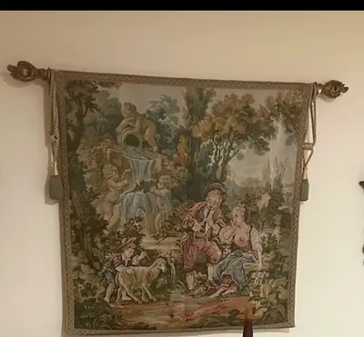 30 years old Elegant Vintage Tapestry Wall Hanging with antique wooden stick
