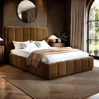 Brown customised velvet fabric bed king size