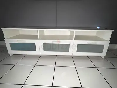 Sleek White Entertainment Center with Glass Doors