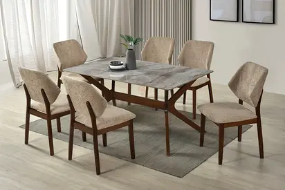 Elegant Dining Table Set with Beige Upholstered Chairs