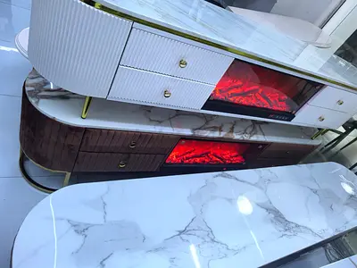 Elegant Marble-Top tv unit with Electric Fireplace