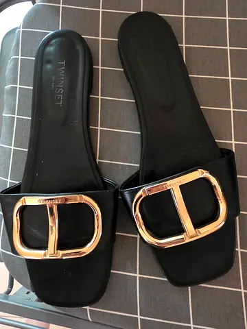 Stylish Twinset Black Slides with Chic Buckle