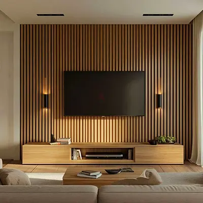 Modern Minimalist Wooden TV Unit with Elegant Wall Design